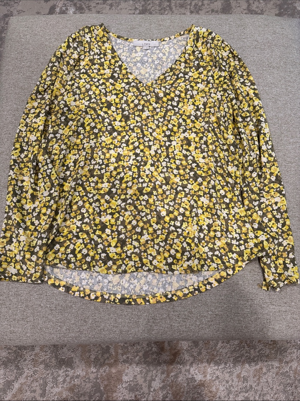 LOFT Yellow and White Floral V-Neck Long Sleeve Blouse